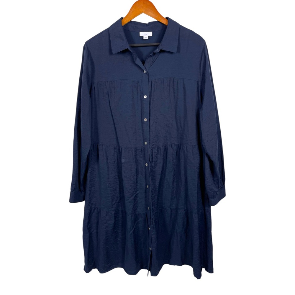 J Jill Womens Dress Navy Blue Long Sleeve Tiered Extra Large XL Button Down